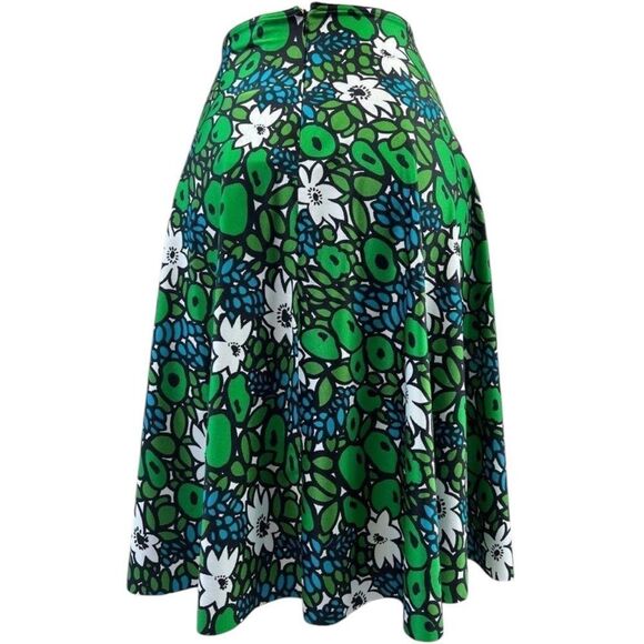 BALENCIAGA Green Hight Waist Floral Print Pleated Knee Length Skirt Size… - Picture 4 of 11